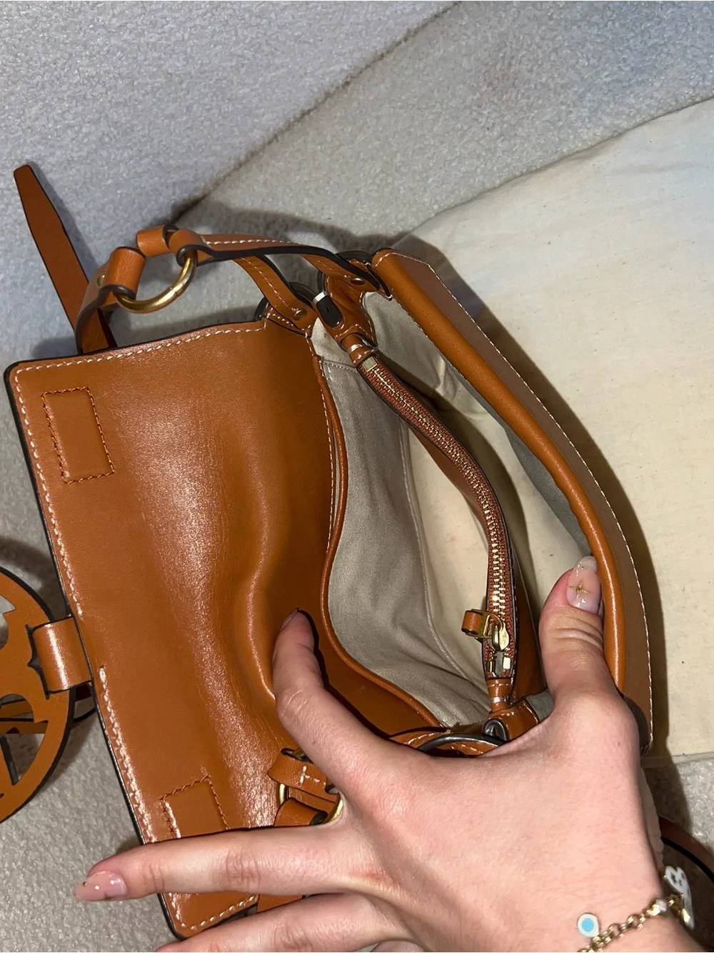 Tory Burch Tan Leather Logo Convertible Crossbody Bag